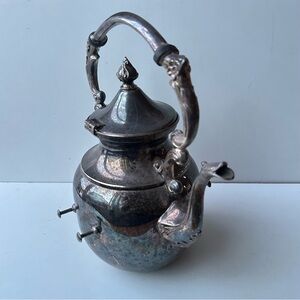 Vintage Silver Plate Spirit Kettle on Stand Tilting Tea Pot Ornate Victorian